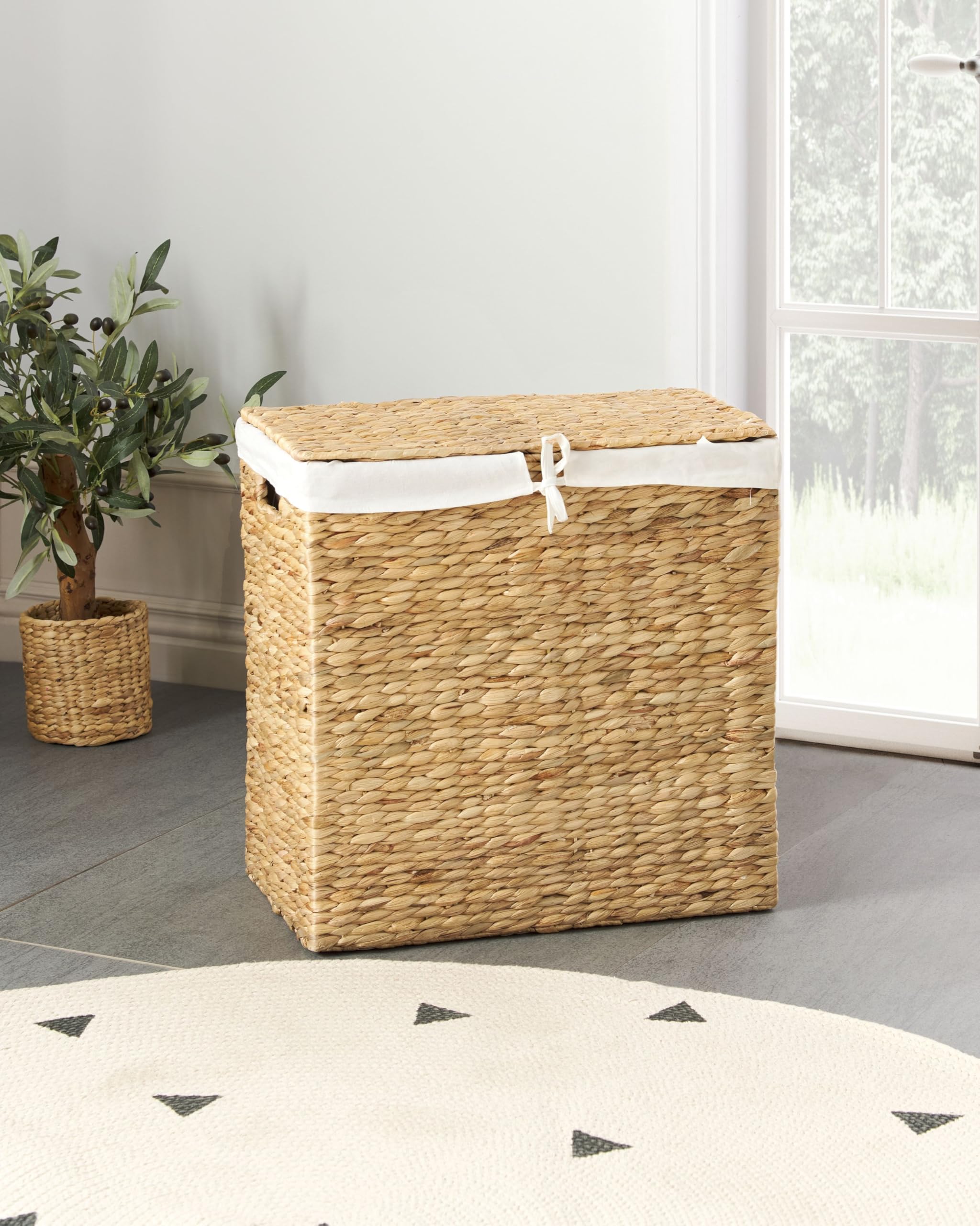 Korb aus Wasserhyazinthe natürlich/beige rechteckig 50x30 cm Wäschekorb Langson