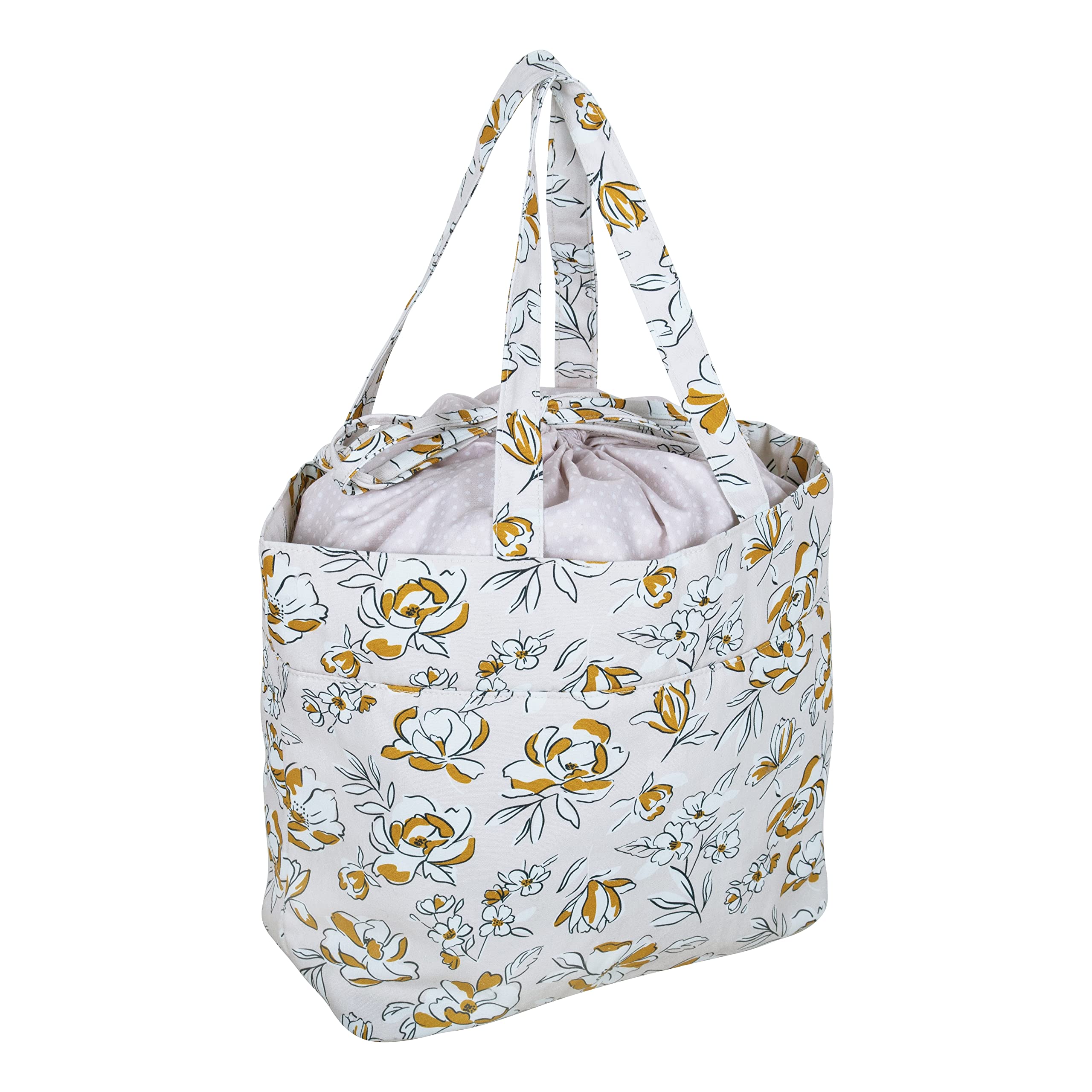 Hobby Gift Spring Floral Drawstring Craft Bag-100% Cotton Tote Bag Yarn Storage, 17 X 30 X 28Cm