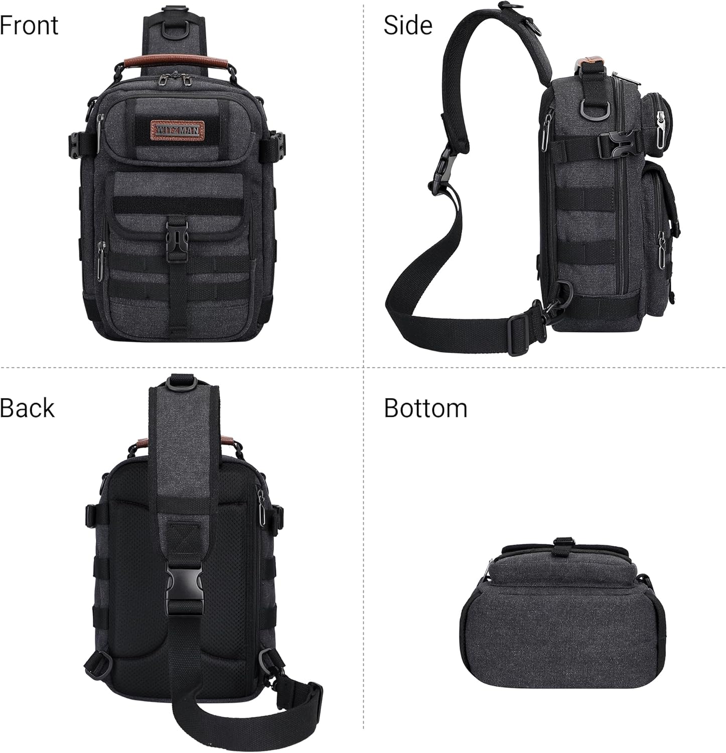 WITZMAN Sling Bag for Men Canvas Shoulder Crossbody Bags Large Vintage Bags for Men Travel, Casual, Daily(A8021 Black)
