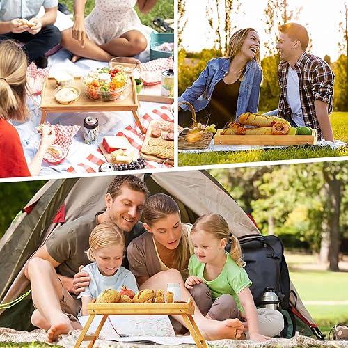 Vista 8 de Easoger - Juego de 2 bandejas para desayunar en la cama para comer, bandeja de mesa de cama de 16.92 x 12.6 pulgadas con patas y asas plegables