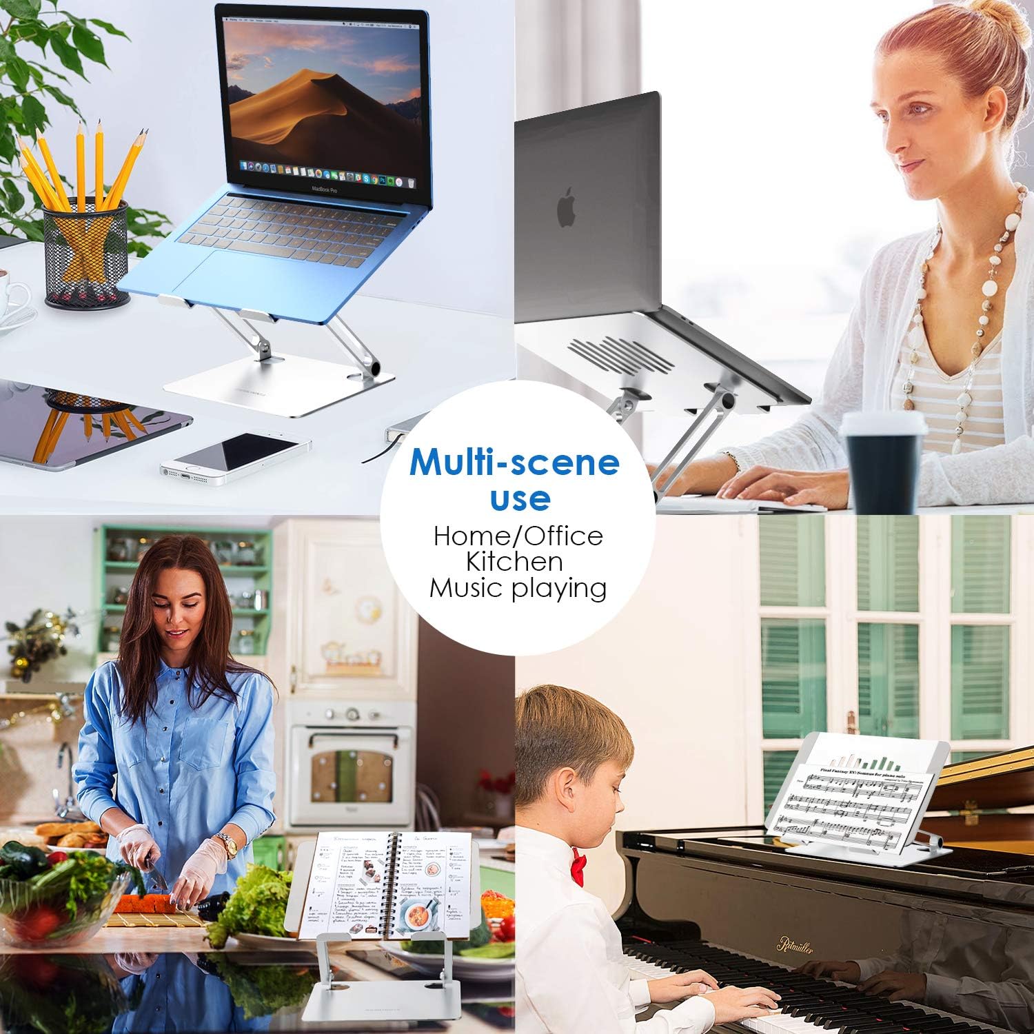 Get Special Price Laptop Stand for Desk Computer Stand Accessories Adjustable Aluminum Laptop Riser Hoder Compatible with MacBook Pro All 10 to 17Inches Laptops-Silver