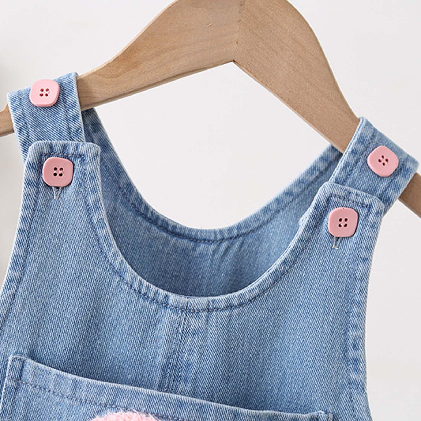 Salopette da bambina con ricami floreali, graziosi pantaloni jeans per bambini e abbigliamento da gioco, morbidi e confortevoli, ideali per l'uso quotidiano
