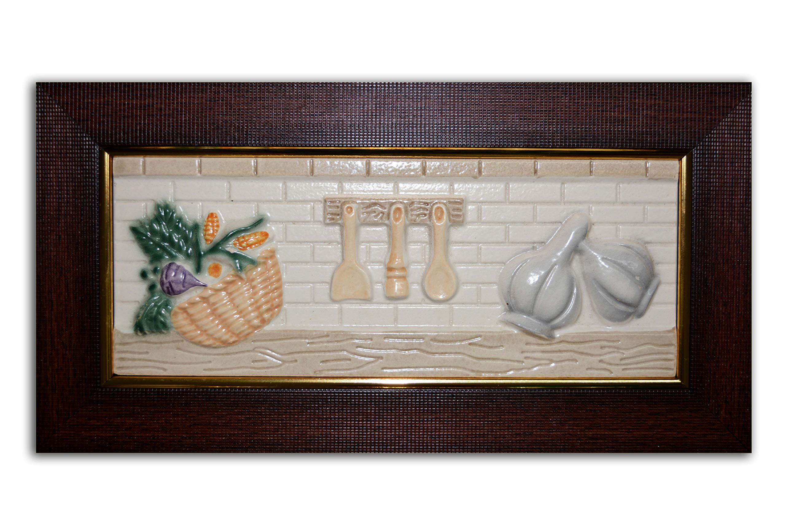 Real Art. | Wall Hanging Wooden Frame | Hand crafted Ceramic | 10" x 5" - 1 pc
