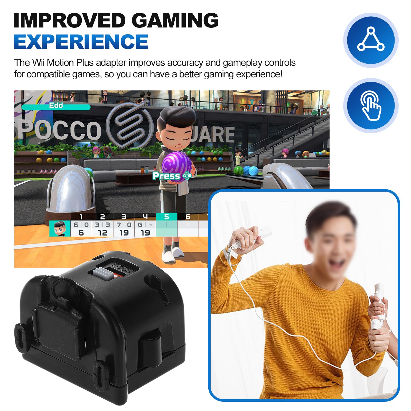 Kyrio Adaptateur Wii Motion Plus - Télécommande externe - Avec capteur - Adaptateur accélérateur pour télécommande Nintendo Wii - Noir