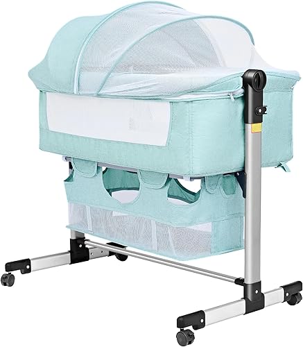 Moisés para bebé con mosquitero, cuna ajustable con almacenamiento, se convierte en cuna y cosleeper, portátil, fácil de plegar, verde