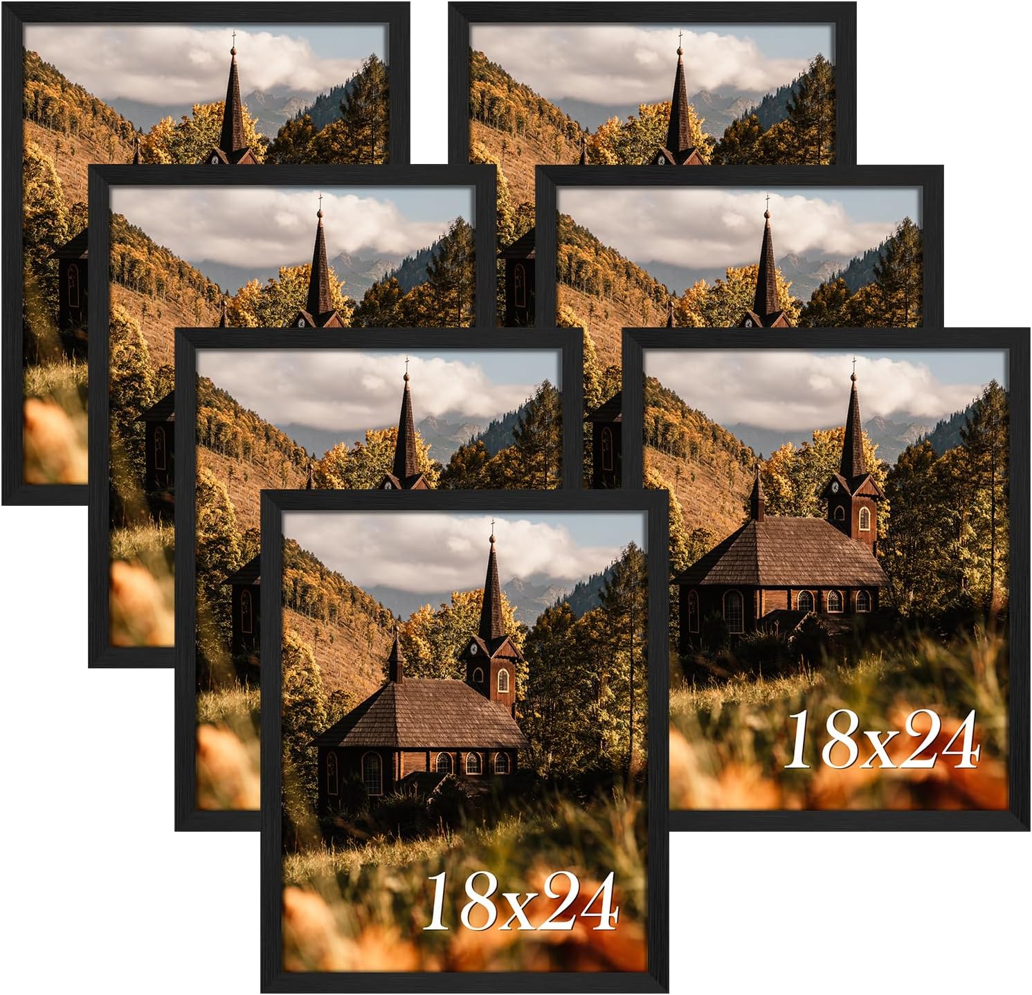 18x24 Black Poster Frame Set of 7, Large Black 18 by 24 Picture Frames for Photo Gallery, Horizontal or Vertical Wall Mounting