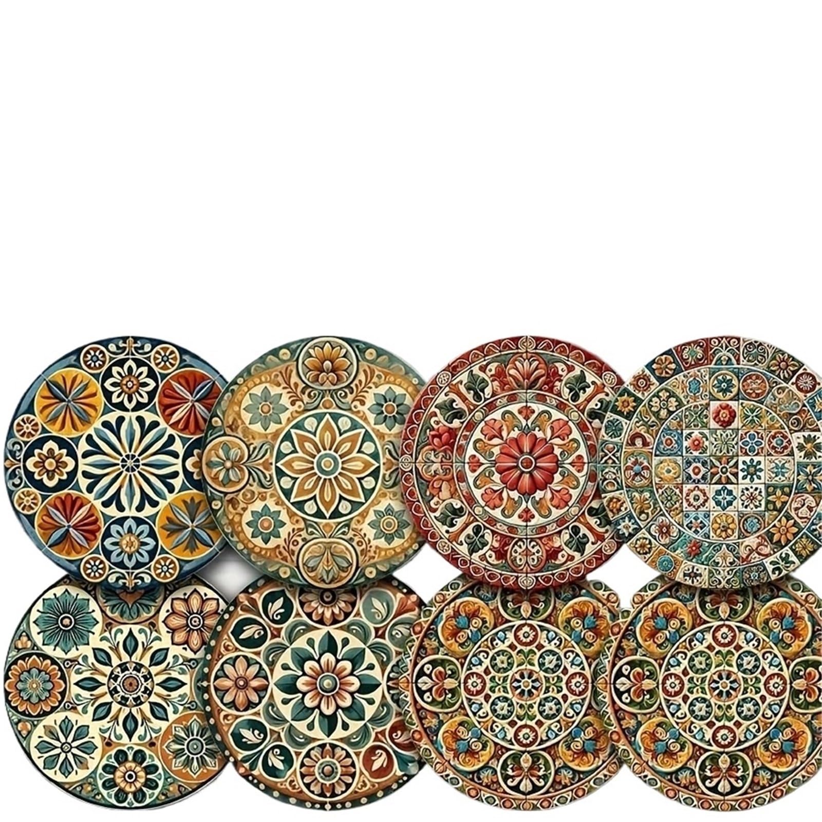 Wooden Round Coasters 8Pcs Moroccan Mandorla Wooden Coasters