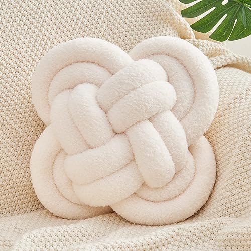 Xiashrk - Almohada de nudo en forma de bola, almohadas decorativas suaves de 12" para sofá, cama, almohada de lujo en tono marfil blanco con nudo,