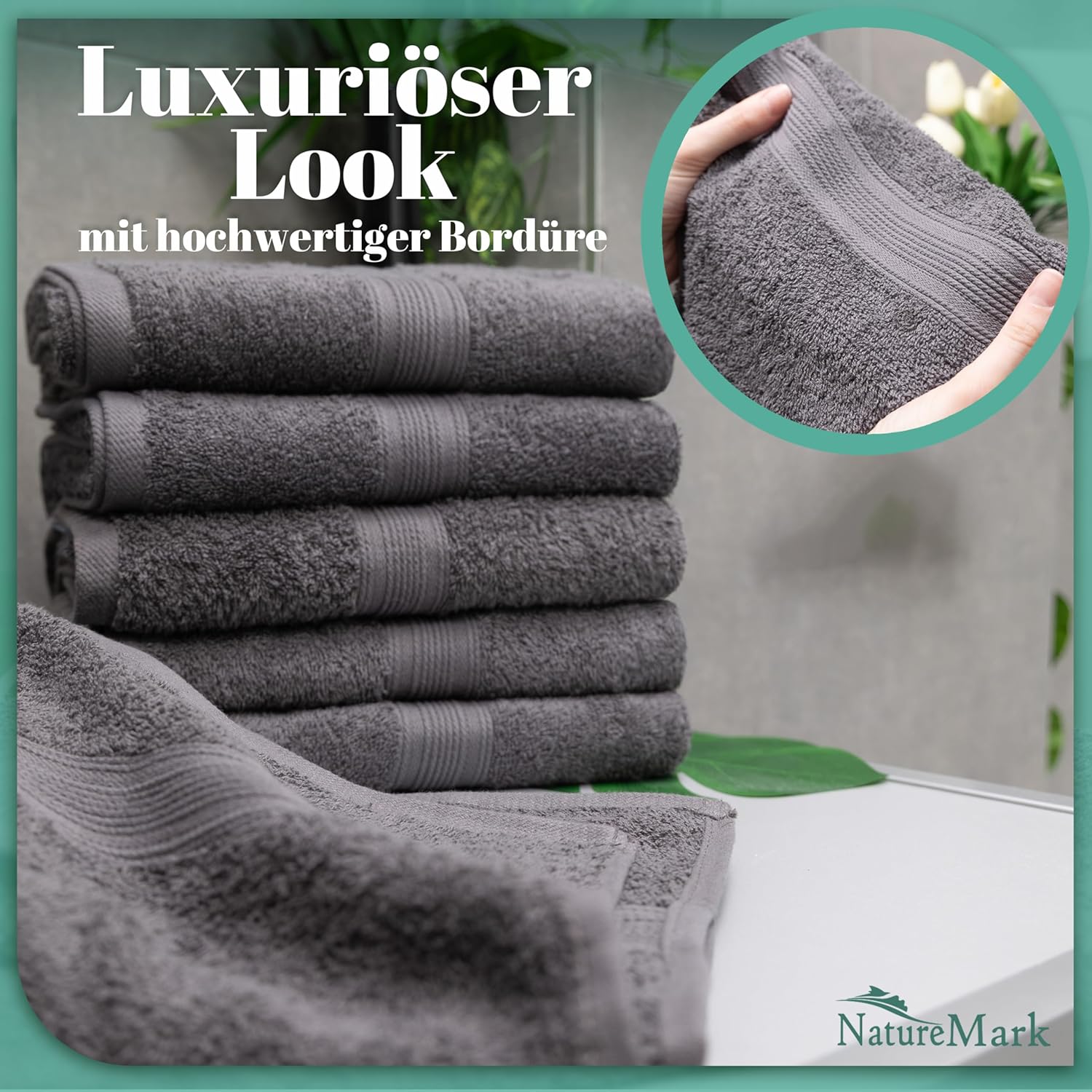 8 Hand Towels Set - 100% Cotton - Soft and Absorbent Bathroom Towels, Durable and Comfortable, Size 50 x 100 cm, Anthracite Grey