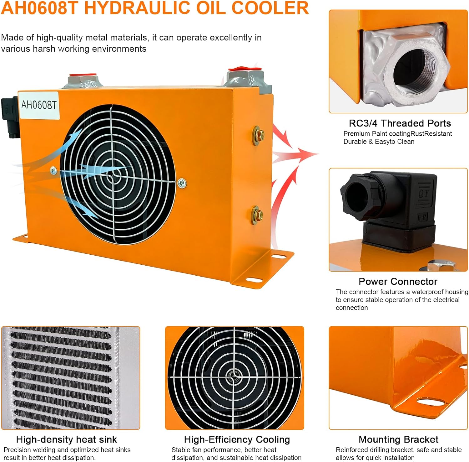 AH0608T-CA Hydraulic Oil Cooler 12V DC 48W 60L/min Air-Cooled Radiator Compatible with 1-2 Ton Mini Excavators for AGT Q12 H12 QH12 H15 Etc