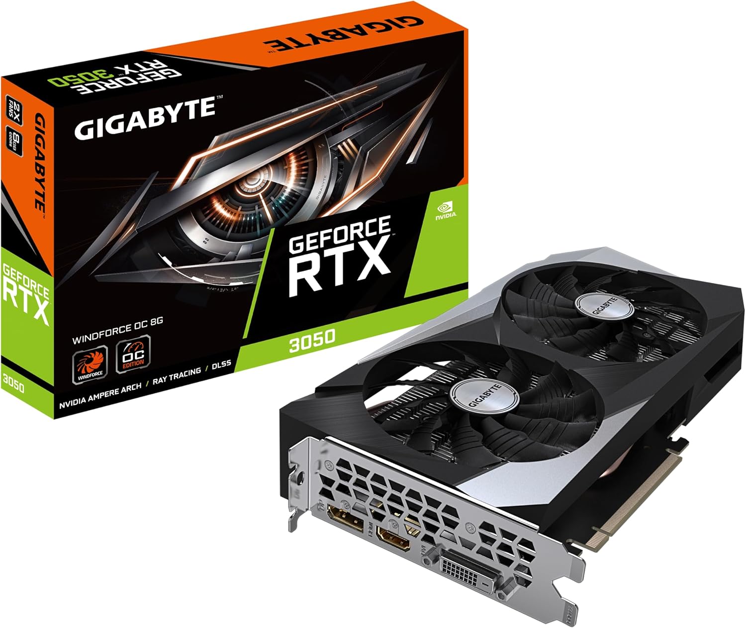 Gigabyte NVIDIA GeForce RTX 3050 WINDFORCE OC Scheda grafica - 8GB GDDR6, 128-bit, PCI-E 4.0, 1792MHz Core Clock, 1x DP 1.4, 1x HDMI 2.1, NVIDIA Ampere - GV-N3050WF2OC-8GD Gigabyte NVIDIA GeForce RTX 3050 WINDFORCE OC Scheda grafica - 8GB GDDR6, 128-bit, PCI-E 4.0, 1792MHz Core Clock, 1x DP 1.4, 1x HDMI 2.1, NVIDIA Ampere - GV-N3050WF2OC-8GD