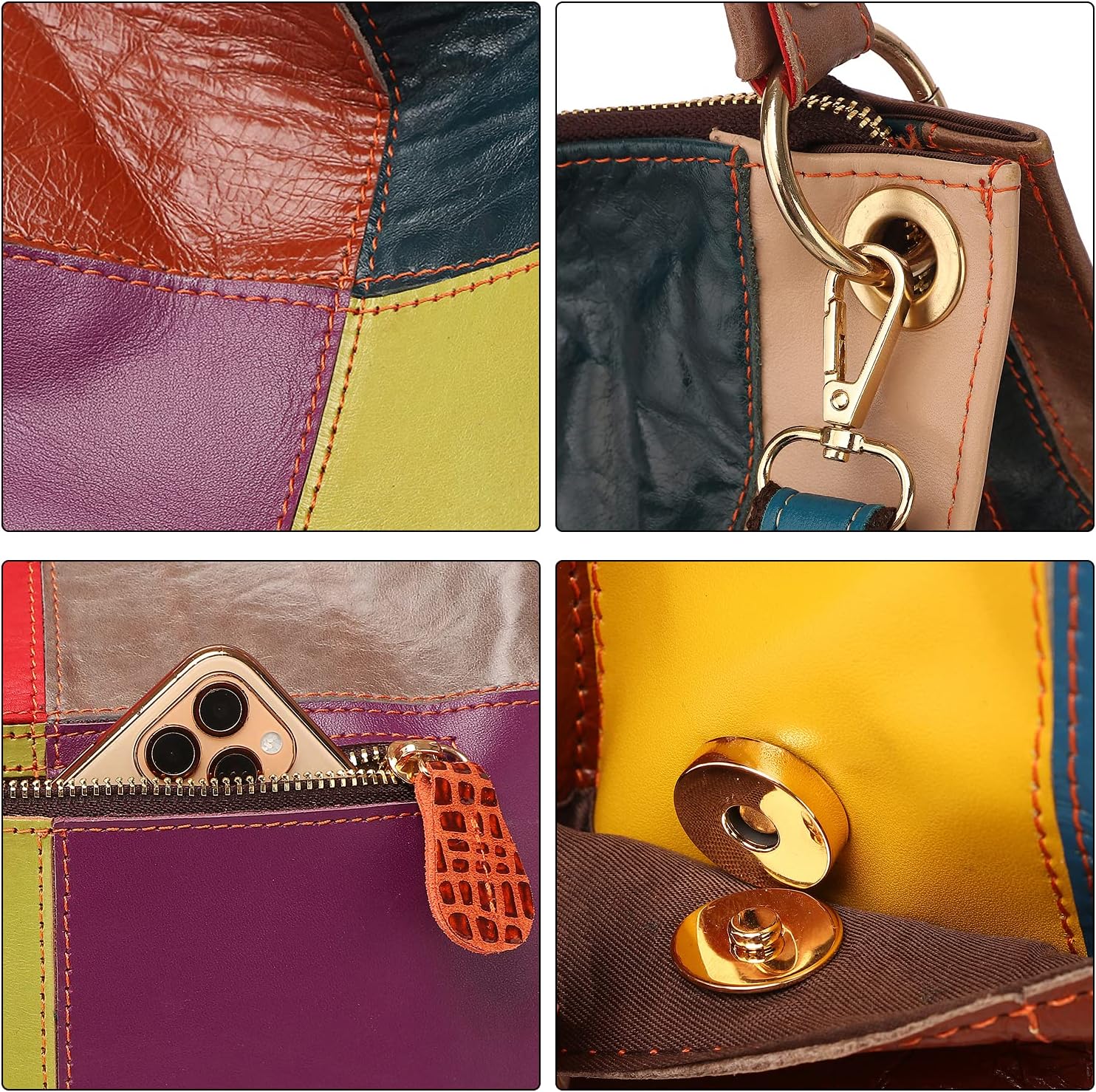 Women Random Multicolor Tote Handbag Cube Splicing Shoulder Satchels Color Purse
