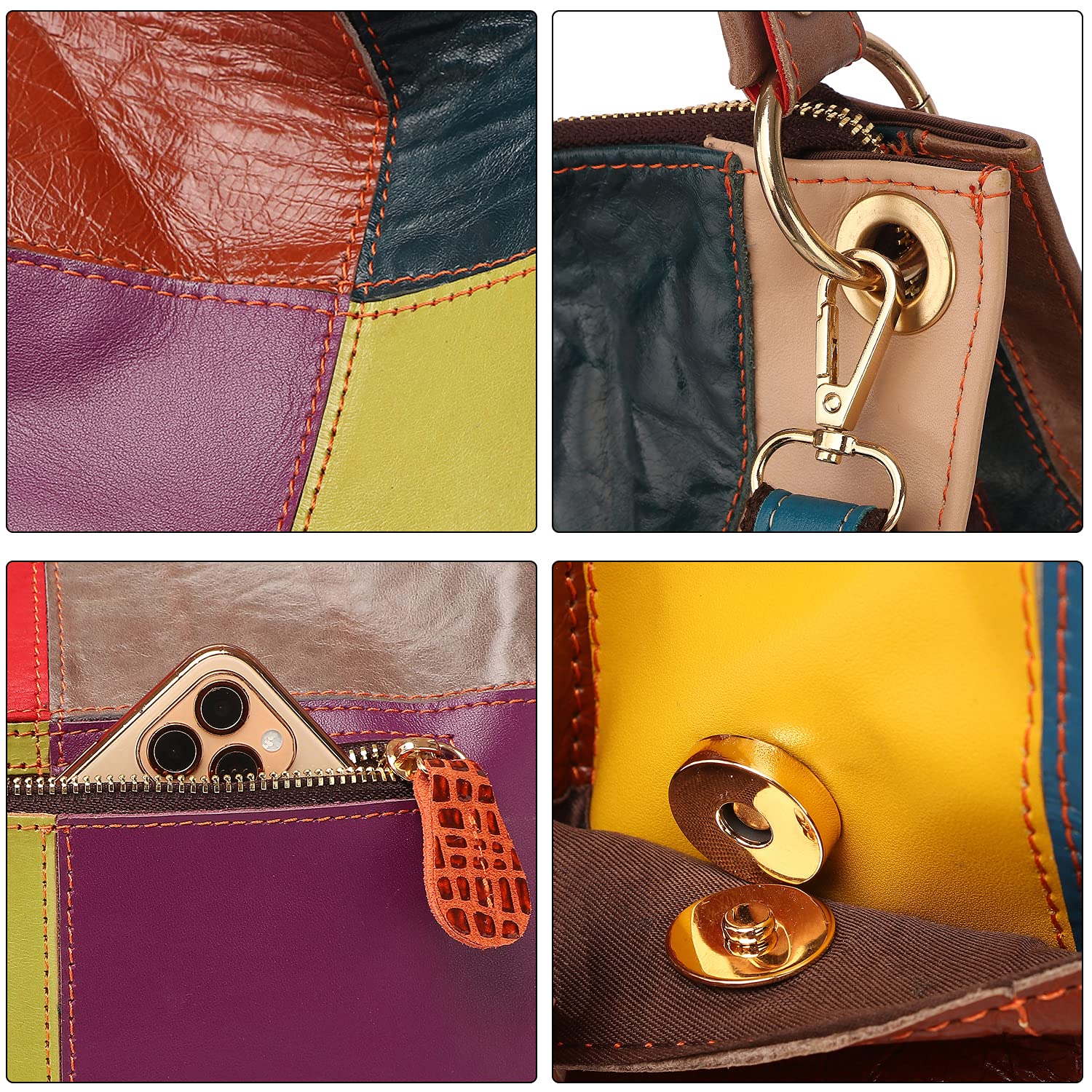 Bolso de mano multicolor al azar de las mujeres del bolso del bolso del bolso del hombro del diseño del empalme del bolso colorido del comprador de