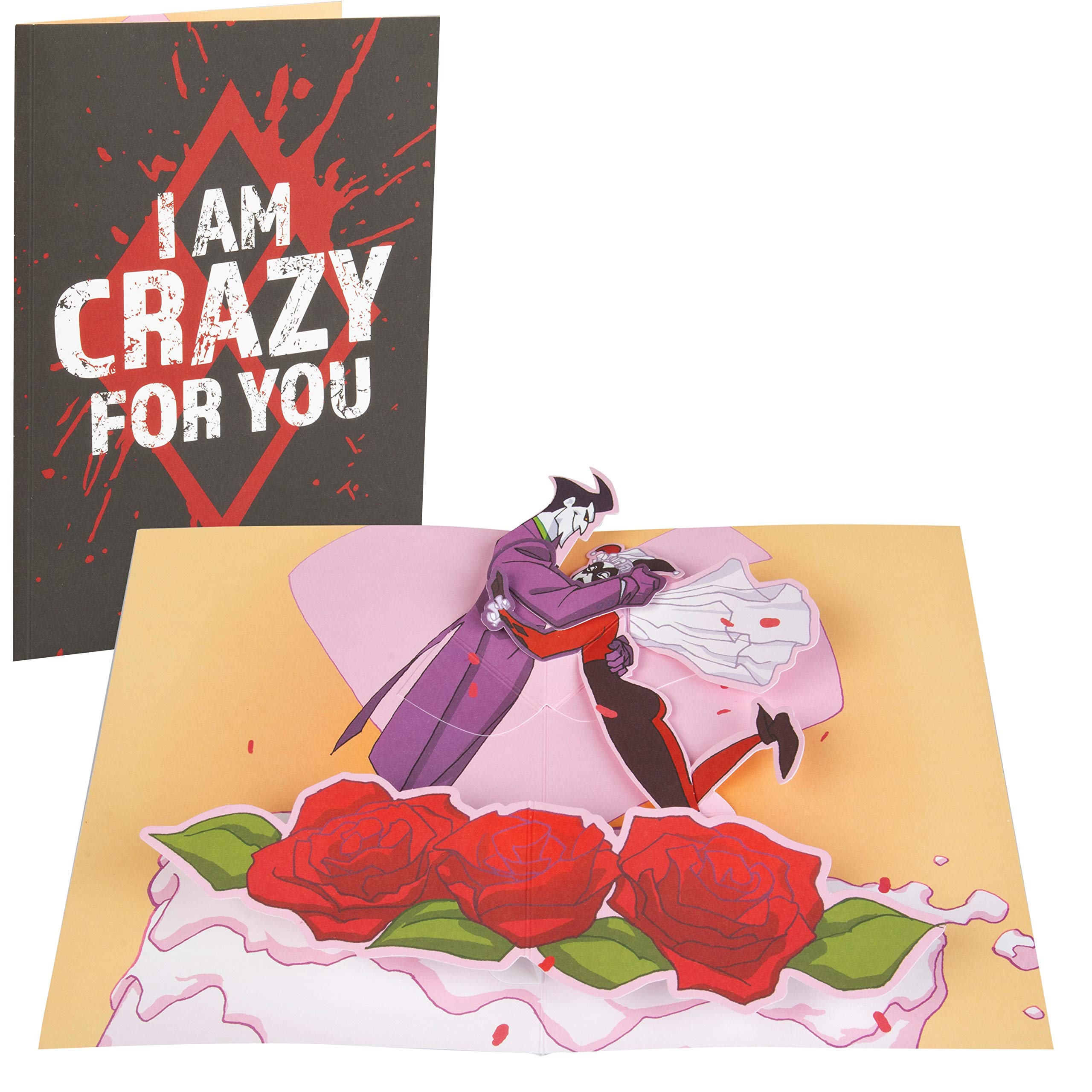 PopCraft DC Comics Harley Quinn Pop-Up Greeting Card - I’m Crazy for You - Handcrafted Pop Up Card - Love, Anniversary, Valentine - Blank Inside - 5 x 7 inches