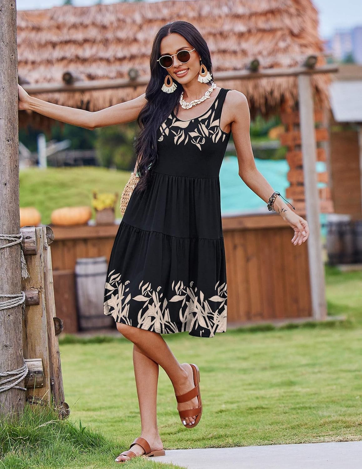 Zeagoo Womens Summer Sundress Boho Floral Casual Tank Dresses with Pockets Sleeveless Tiered Swing A Line Beach Dress - Image 3