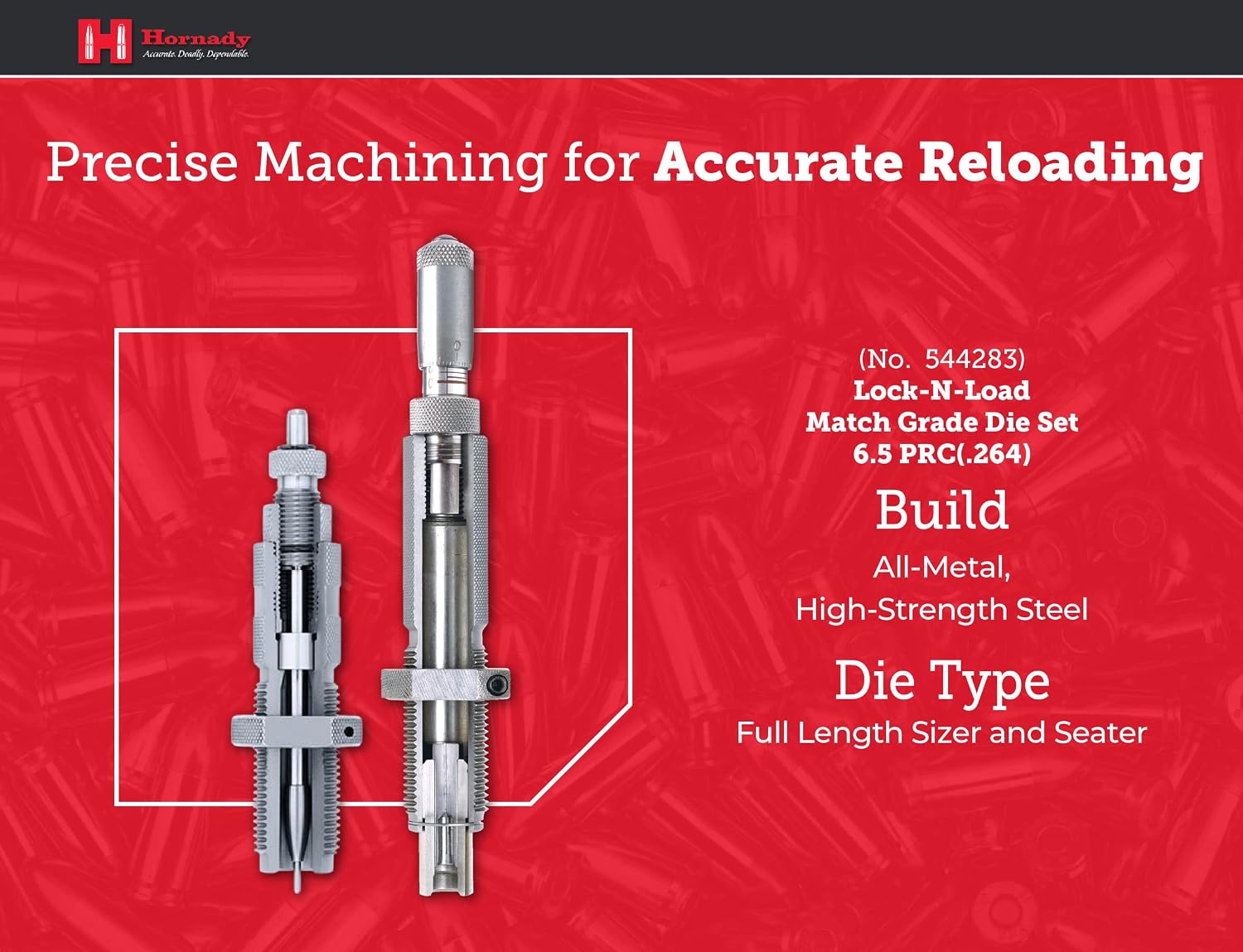 Hornady Match Grade 2 Die Set - Caliber Specific Reloading Equipment for Handloaders with Full Length Sizer Die, Seating Die with Roll Crimp, Sure-Loc Rings, & Storage