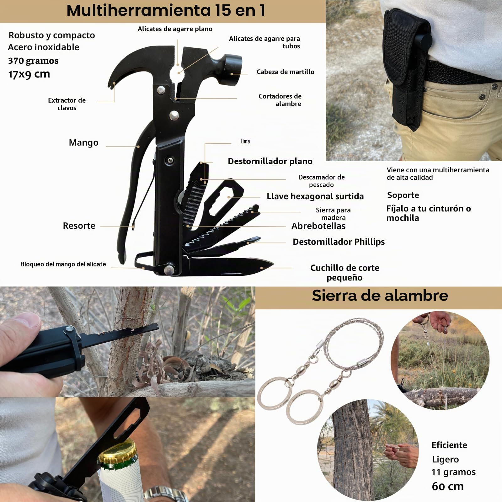 Botiquín de Primeros Auxilios y Emergencia, 60 Accesorios, 15 Herramientas Multiusos, Compacto