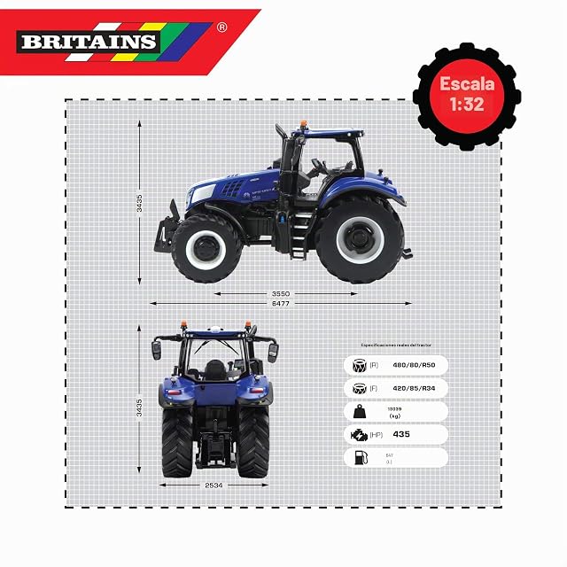 Foto 4 de 7 de Britains Juguete de Tractor New Holland T8.435 1:32, Juego de Granja Coleccionable para niños