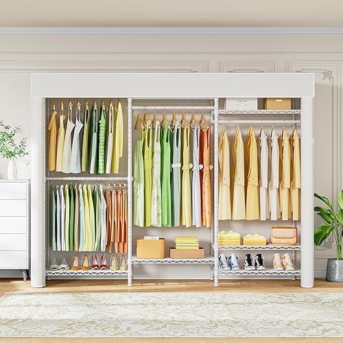 Miniatura 9 de Ulif E13C - Sistema organizador de armario resistente, estantes de ropa independientes para colgar ropa, perchero ajustable de 63 pulgadas de ancho