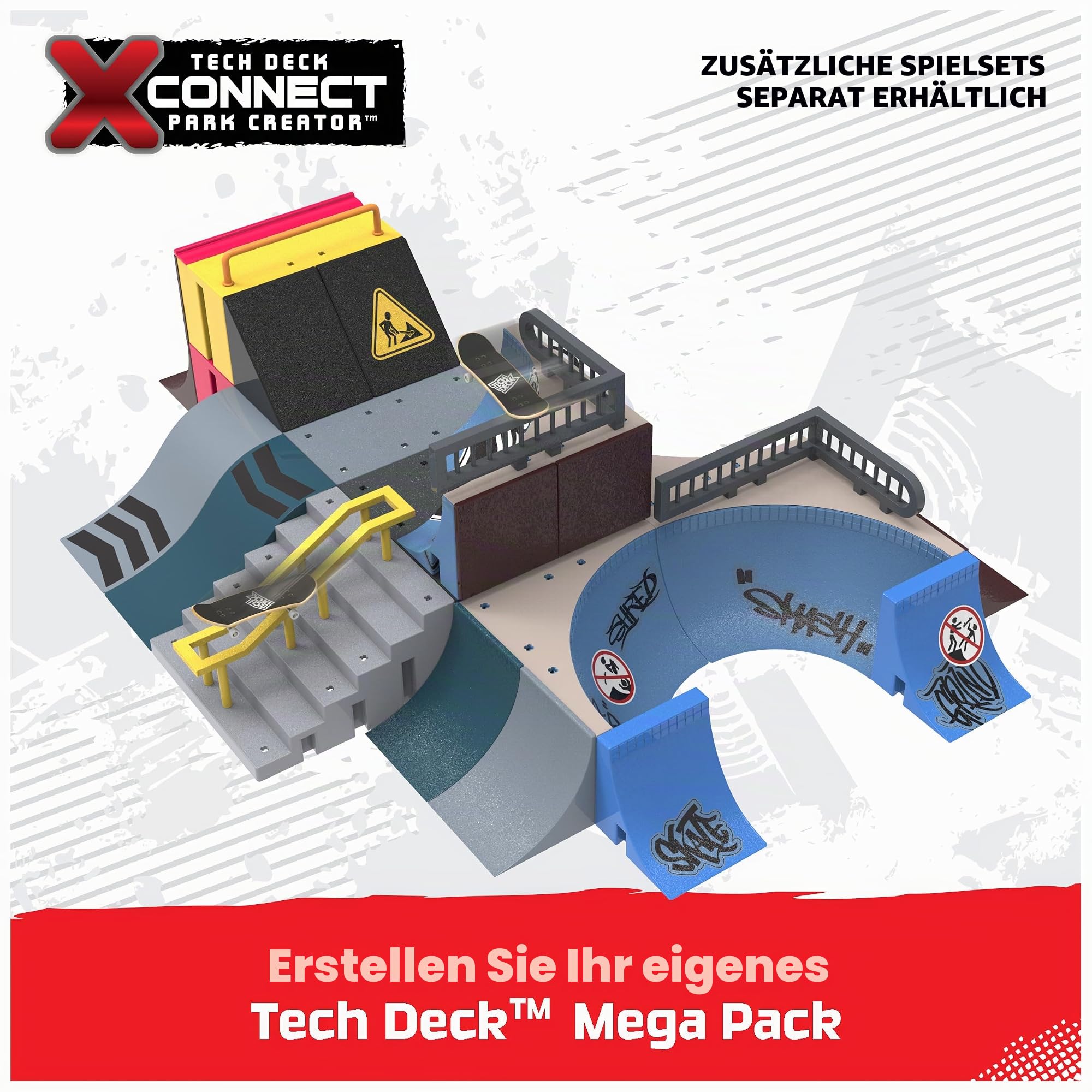 TECH Deck - Finger-Skate – Starter Set X-Connect SK8MAFIA Grün WALL – Tech Deck Skatepark 100% anpassbar zum Bauen und Personalisieren + 1 Exklusives Finger-Skateboard – Mini-Skateboard – Spielzeug