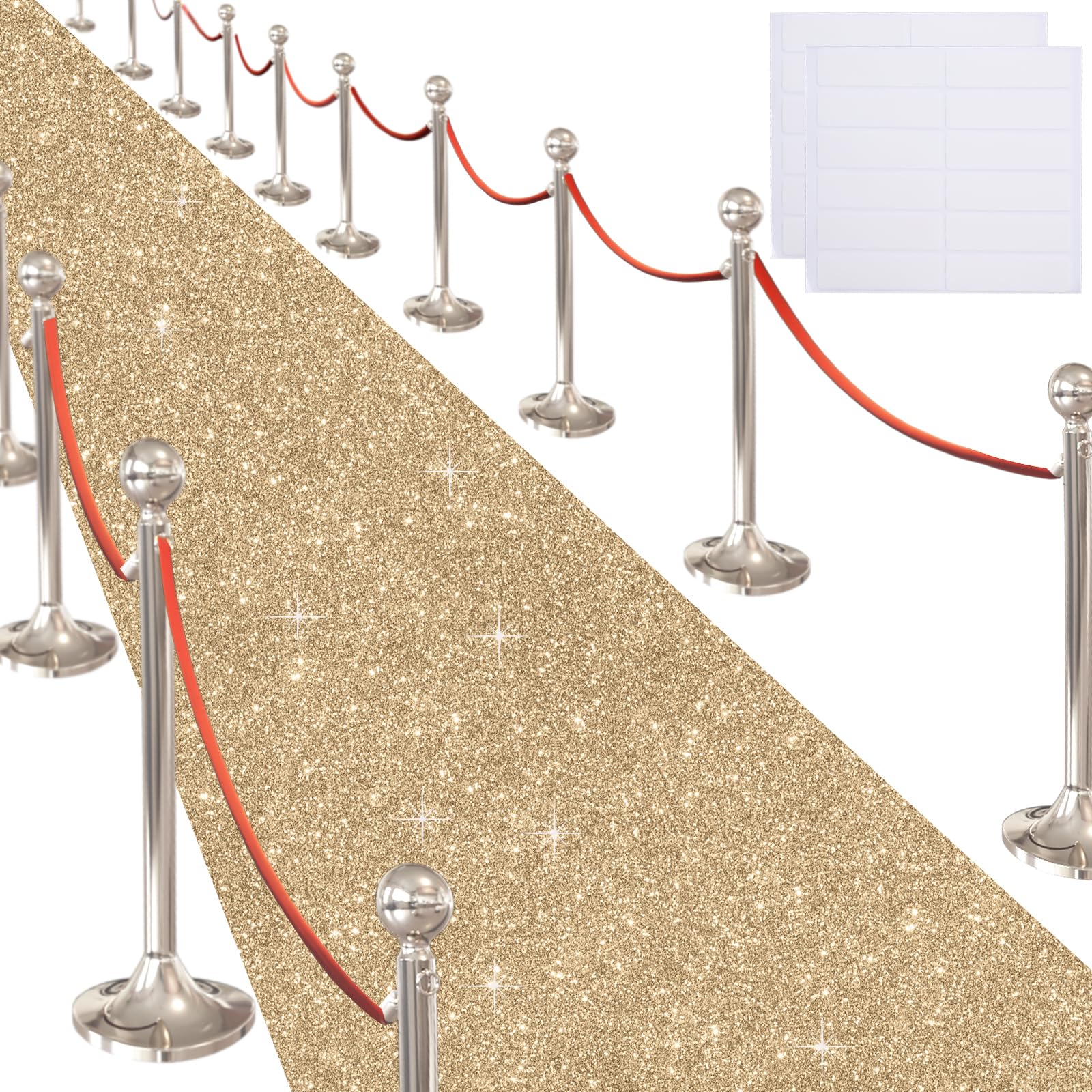 Glitter Carpet Runner for Party -200 GSM Thickness Non-Woven Fabric Runner Rug with Adhesive Tape, Hollywood Carpet for Event, Aisle Runner for Wedding Ceremony (Champaign Gold, 2.6FTx30FT)