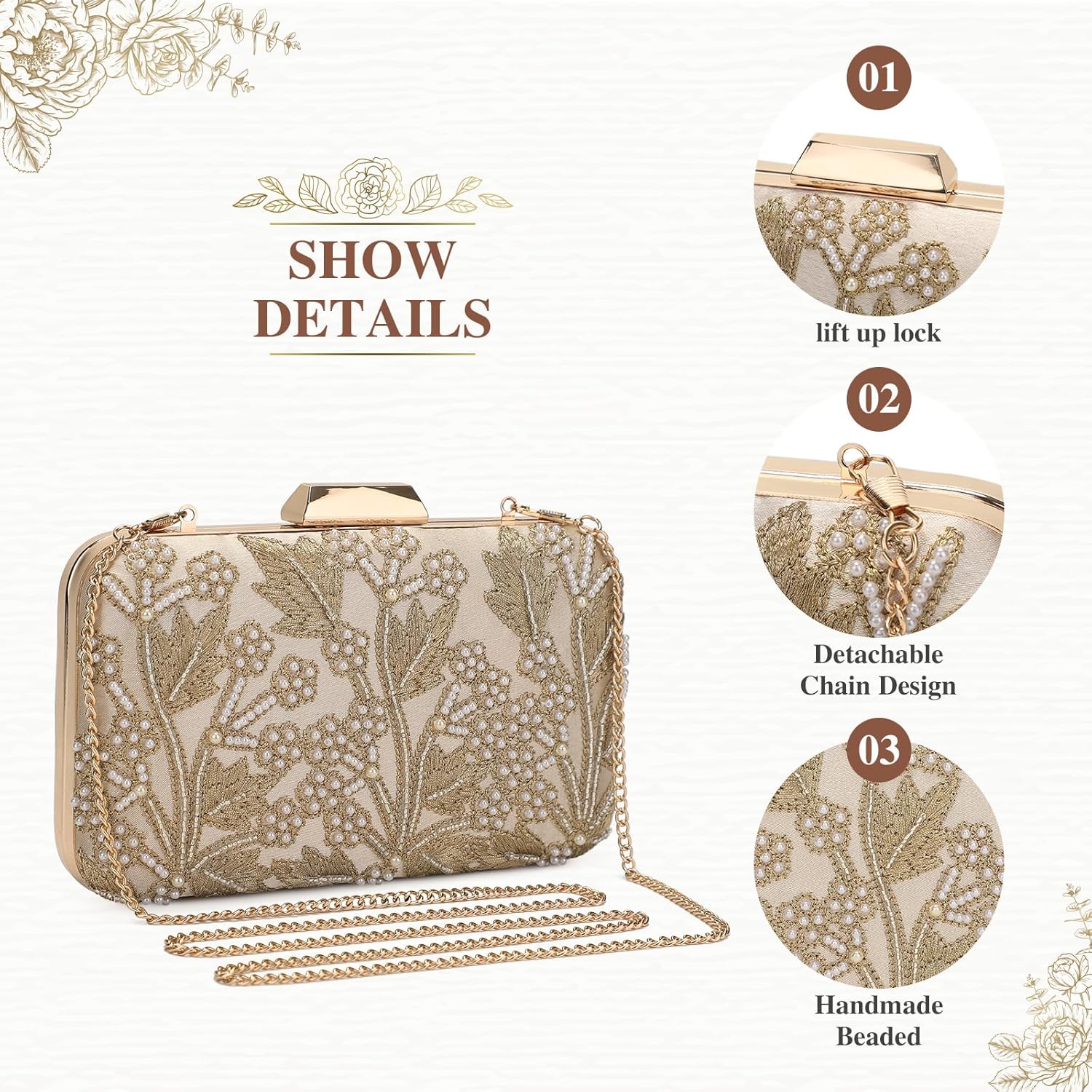 UBORSE 1920s Vintage Clutch Purse Beaded Evening Bag for Women Formal Bridal Sequin Handbag Clutch for Wedding/Prom/Cocktail | 1920s, Vintage, Beaded, Formal, Bridal, Sequin - Image 5