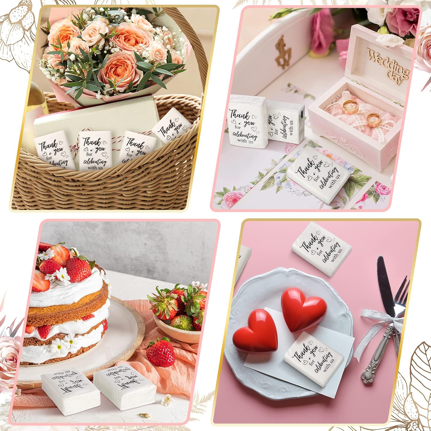 100 Pcs Wedding Facial Tissues Welcome Bags Mini Pocket Tissues Travel Size Wedding Favors for Guests 3 Ply Thank You for Celebrating with Us Celebration Graduation (Minimalist)