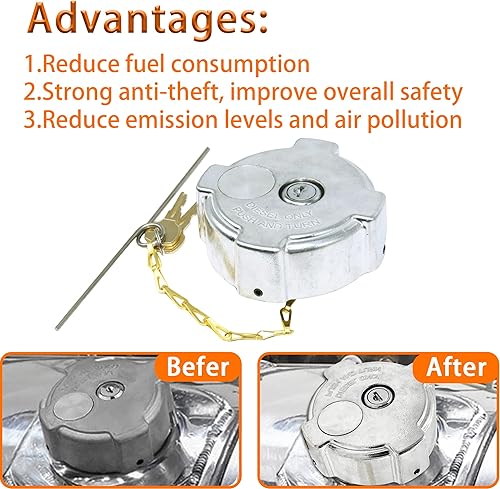Miniatura 4 de 03-37017-002 Tapa de combustible de aluminio con bloqueo para diésel de 3 pulg. 14 Compatible con Freightliner 108SD 114SD 122SD Argosy Cascadia