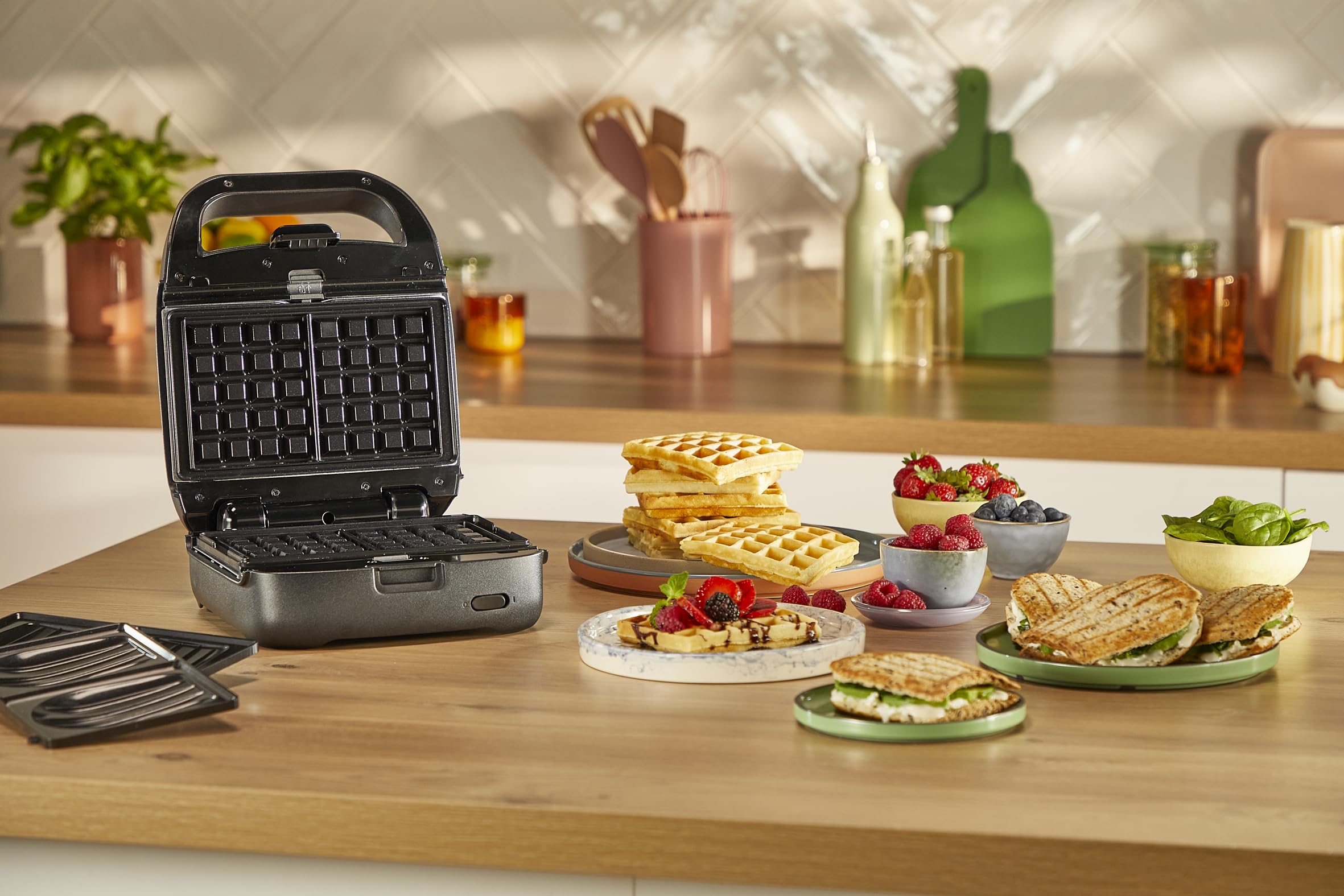 Tefal Snack Collection, Aparato de gofres y croque-monsieur, 20juegos de platos disponibles, Recetas dulces y saladas, SW8674F0