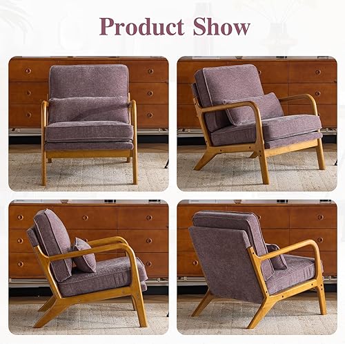 Miniatura 85 de Karl home Silla decorativa moderna de mediados de siglo con almohada, silla tapizada de tela bronceadora, con brazo de salón con marco de madera