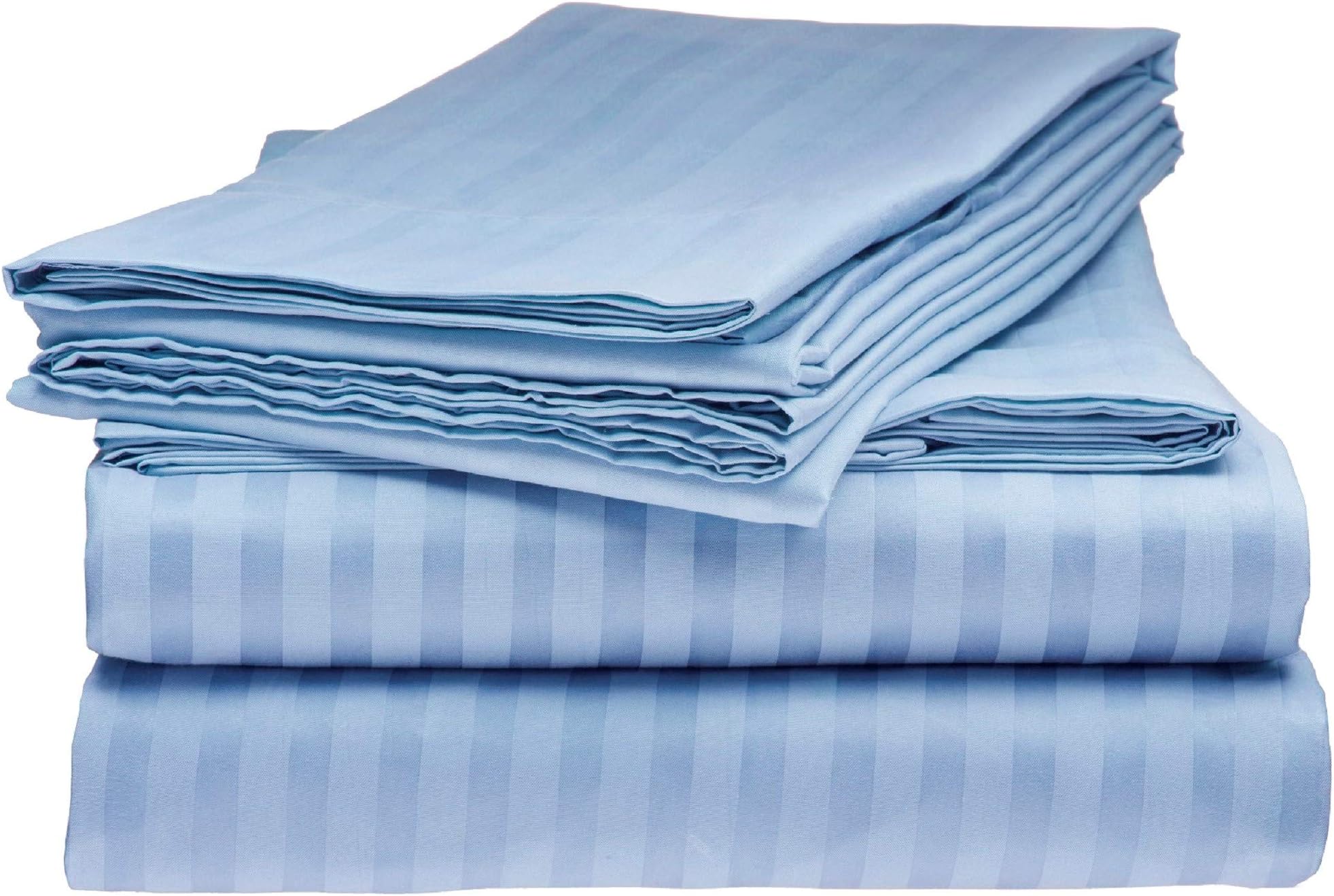 Elegante 1800 Count Egyptian Comfort Striped 4pc King Bed Sheet Set, Light Blue