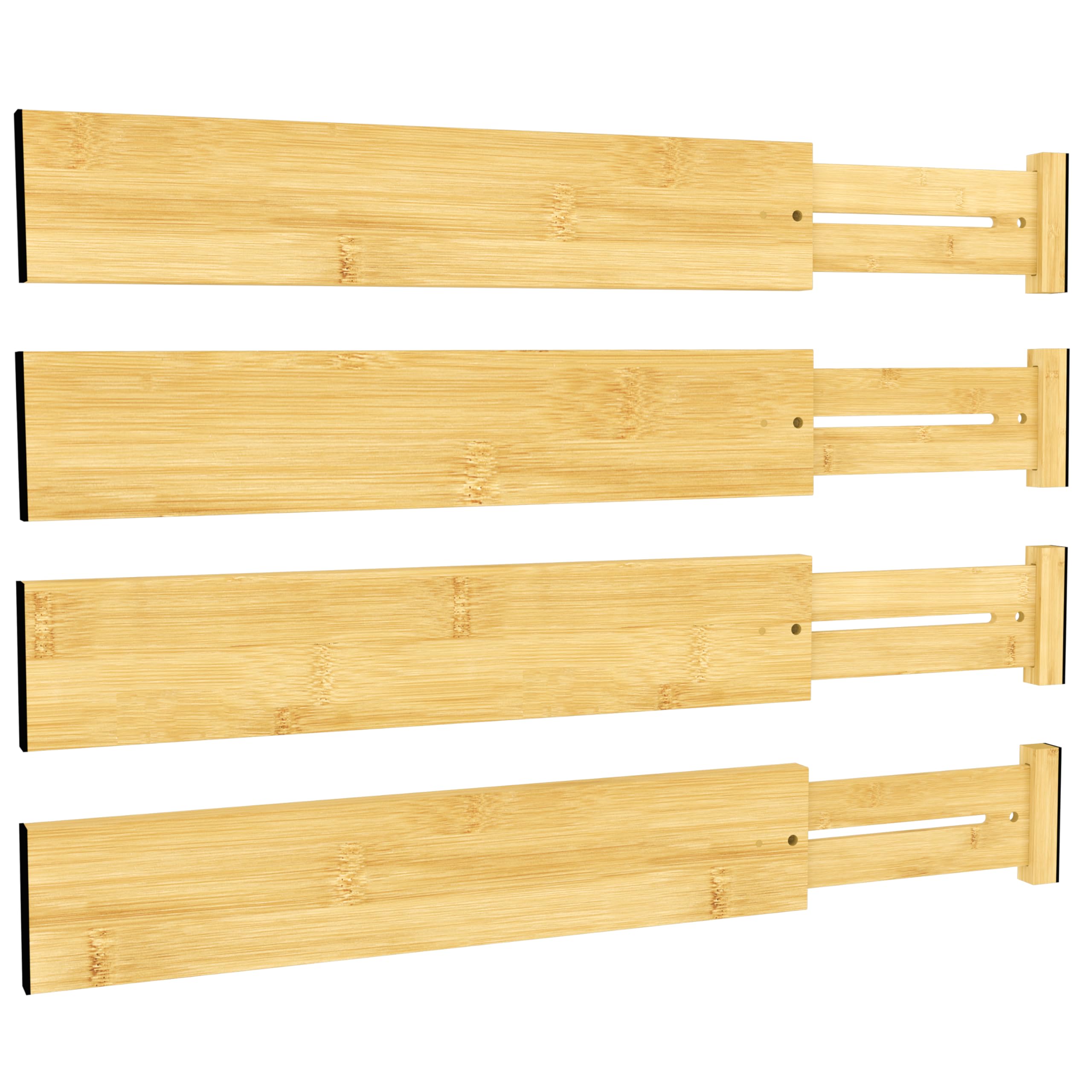 BAMEOS Große Bambus-Schubladenteiler, 7,6 cm, verstellbare Schubladenorganisation, erweiterbar, Utensilien-Organizer für Küche, Kommode, Badezimmer, Schlafzimmer und Büro, 4 Stück