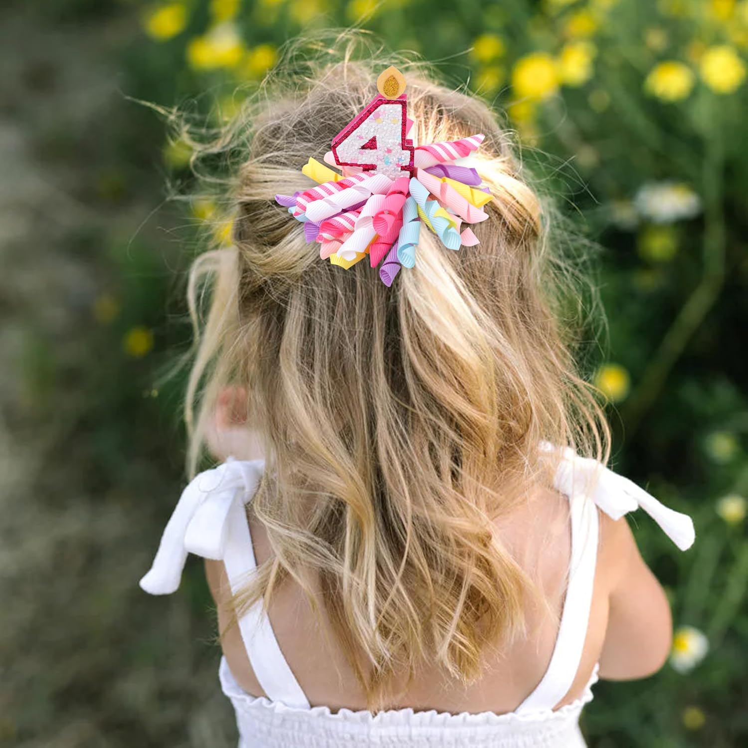 1pc Birthday Korker Hair Bow - 1st -5th Birthday Candle Number Hair Accessories, Birthday Girl Hair Clips, 4th birthday hair bow (hair bow 4th birthday)