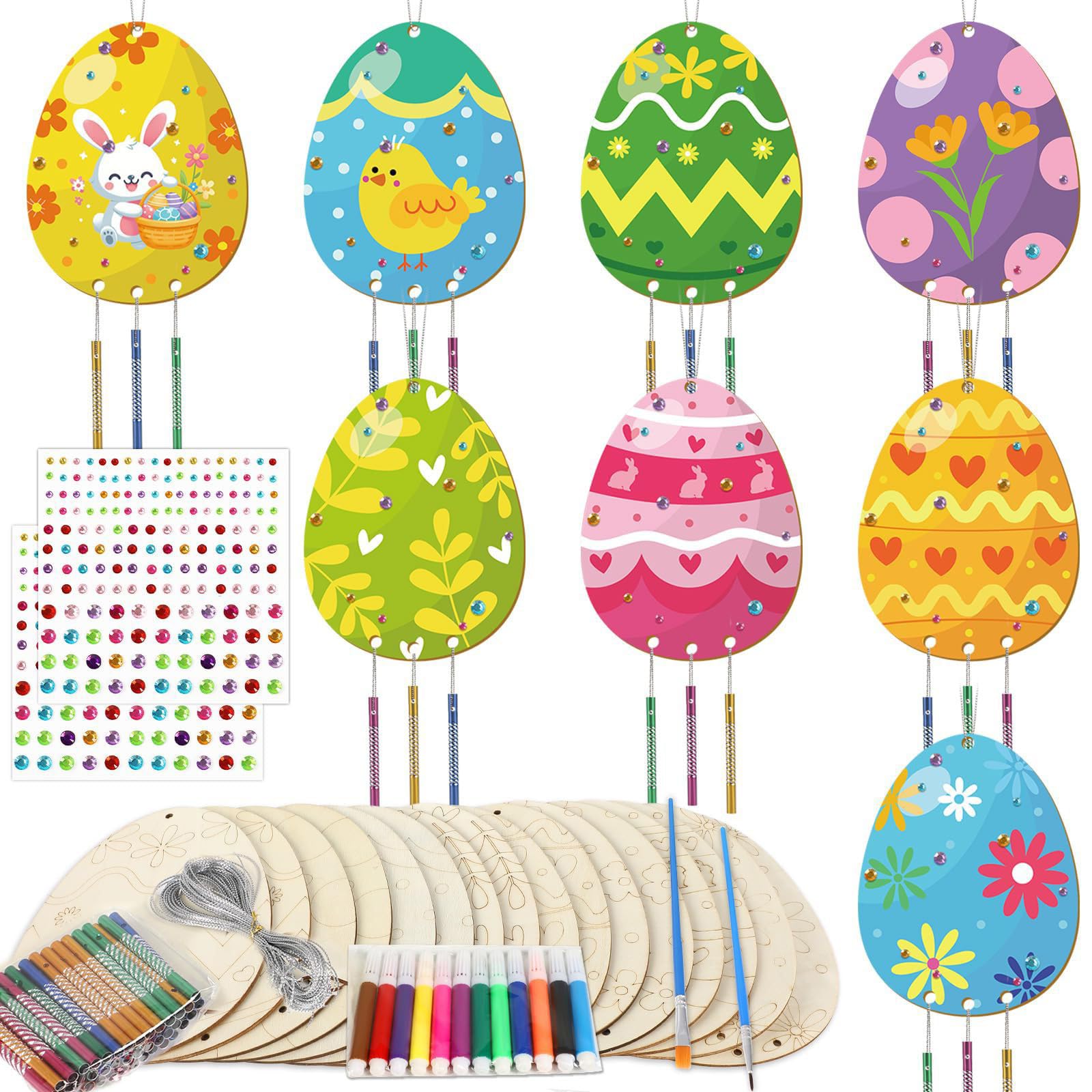 Buxuaaaa Of 8 Wooden Eggs Decors Set for Hand Painting Craft Perfect for School Parties Camp Activities and Creative Fun Wooden Easter Eggs Ornament Craft Set for Hand Painting Activity