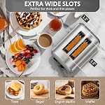 BUYDEEM DT420 2 Grille-pain, grille-pain en acier inoxydable avec des fentes extra larges pour les bagels, les muffins, le levier de levage élevé, 6 Paramètres de l'ombre, rétro-livraison
