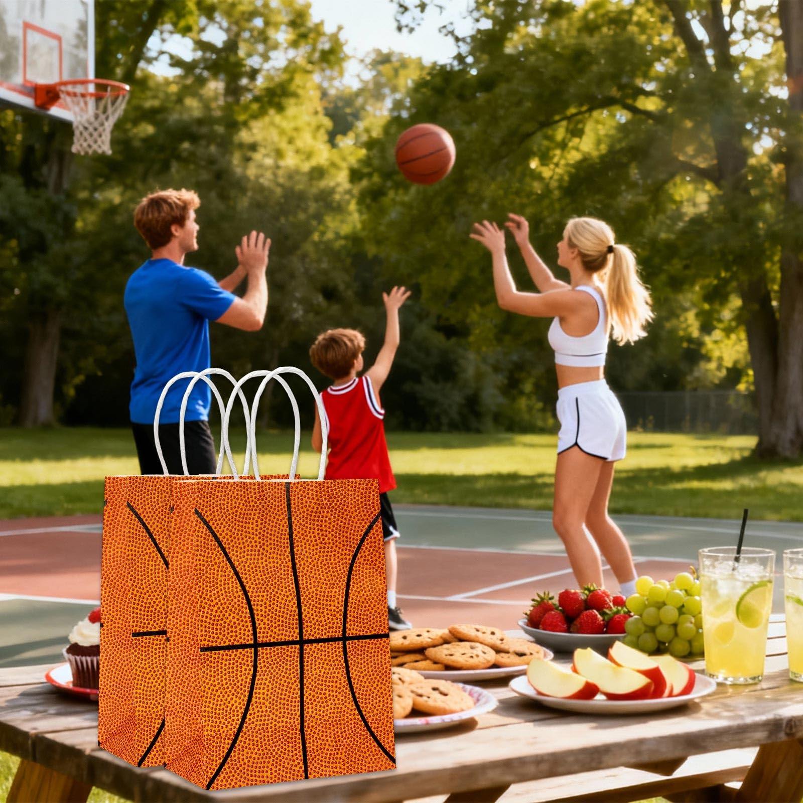 WATMTIN 18 Pcs Basketball Party Gift Bags, Basketball Pattern Gift Bag with Handle, Paper Treat Candy Goodie Bags for Basketball-Themed Party Games Sports Day Birthday Decorations Supplies