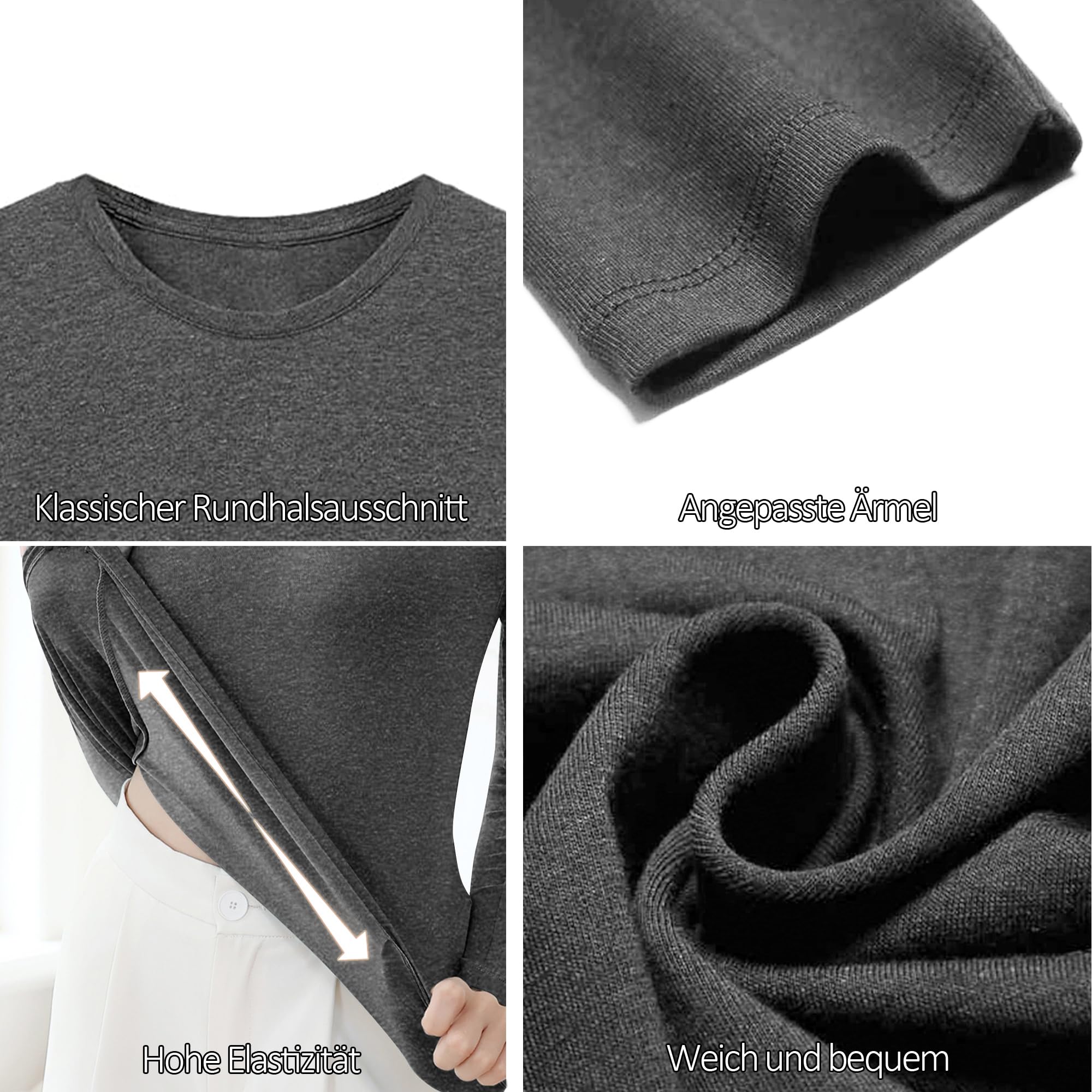 LiKing Maglietta a Maniche Lunghe Donna con Scollo Tondo Cotone 3er Pack 6151