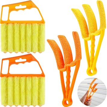 4 Pcs Window Venetian Blind Cleaner Duster Tool 7 Finger Blind Rush and Shutter Cleaner Brush Hand-held Window Shutter Air Conditioner Duster for DirtYellow, Orange