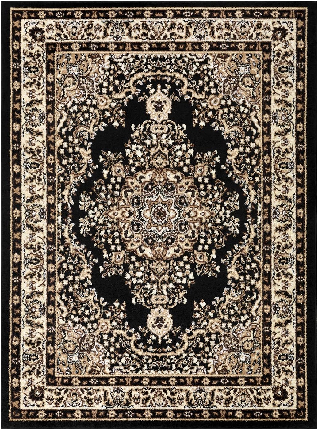 Antep Rugs Oriental 4x6 Traditional Medallion Indoor Area Rug Siesta (Black Beige, 3'11" x 5'11")