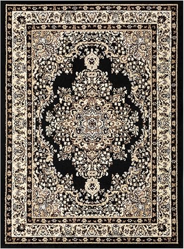 Vista 3 de Antep Rugs - Alfombra oriental de 6x9 con medallón tradicional para interior Siesta (beige negro, 6 pies 7 pulgadas x 9 pies)
