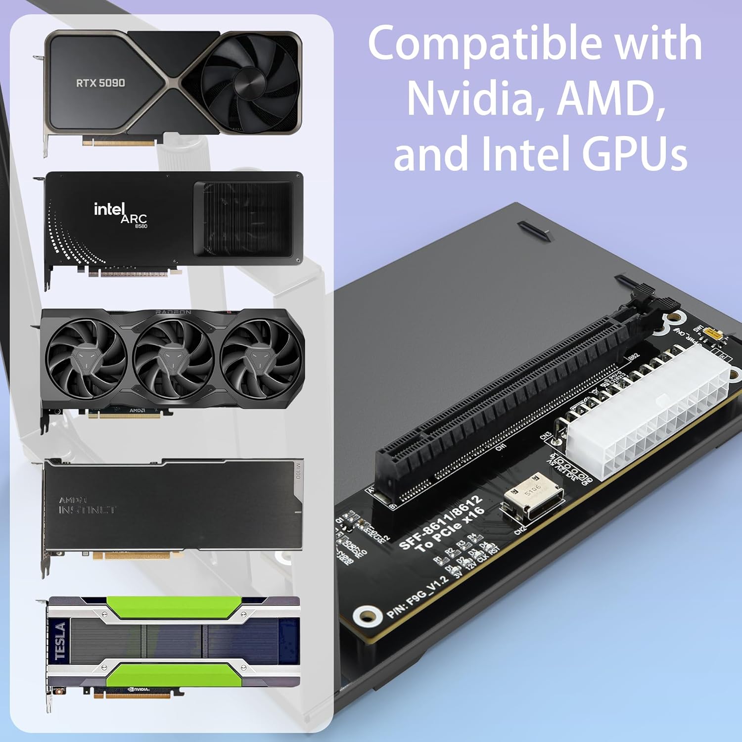 PCIe 4.0 x4 64Gbps eGPU Dock with 19.7in SFF-8611 OCuLink Cable, OCuLink SFF-8612 8311 to PCIe x16 External GPU Dock for Laptop & Mini PC, External gpu Enclosure Supports External Graphics Card