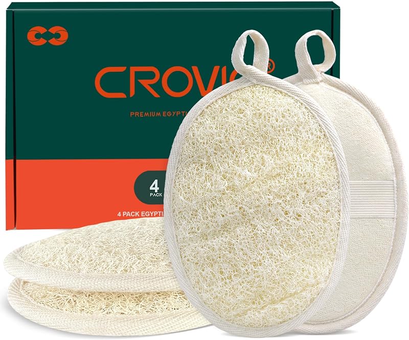 Bucha corporal CROVIN de luffa natural, Pacote com 4
