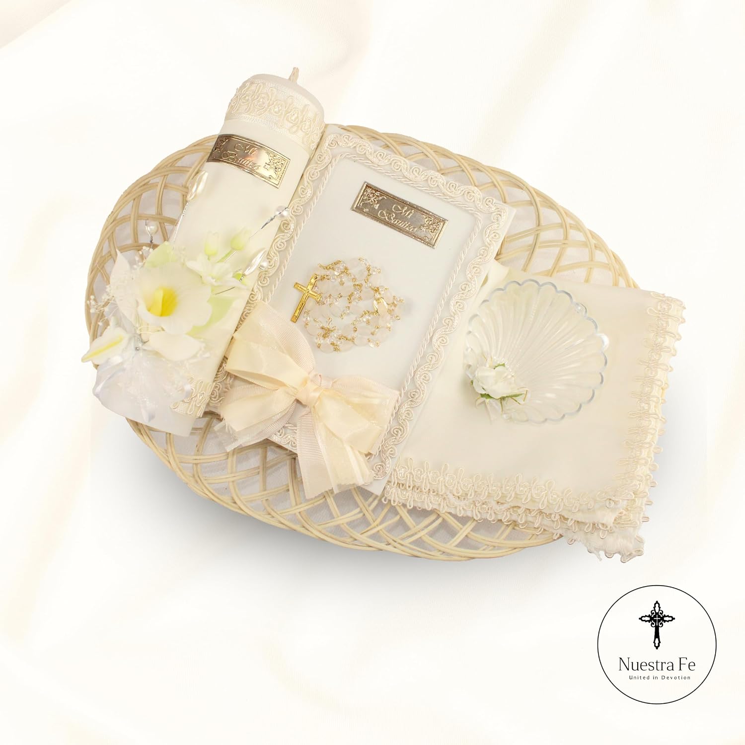Complete Baptism Candle Set Unisex 5 pc | Baptism kit Catholic with Rosary image 2