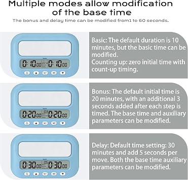 Professional Chess Clock Digital Chess Timer for VINJOE Board Games, Basic, Bonus, Portable Digital Chess Clock and Game Timer with Delayed and Positive Time Best for Christmas