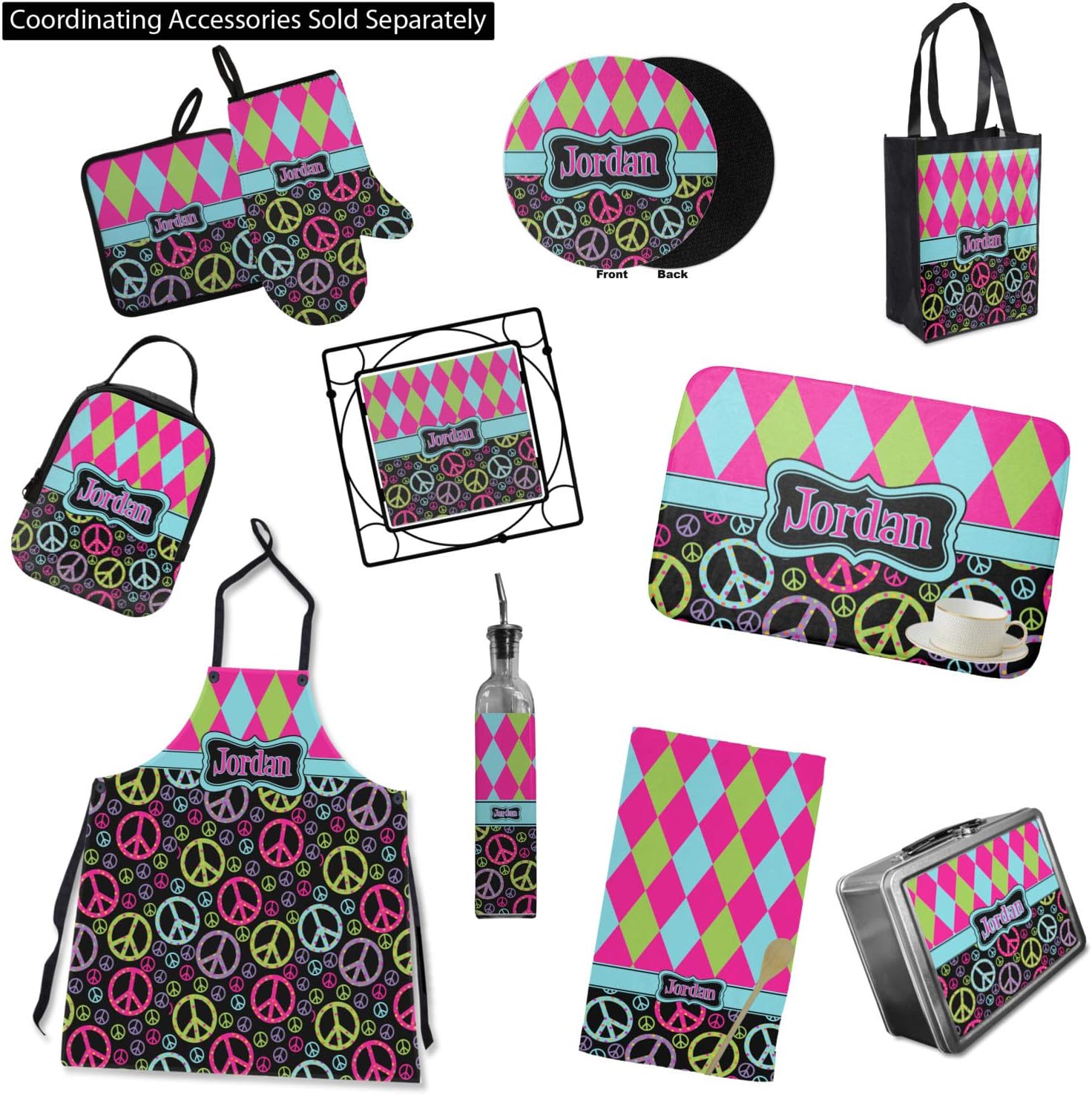 YouCustomizeIt Personalized Harlequin & Peace Signs Neoprene Oven Mitt - Single w/Name or Text