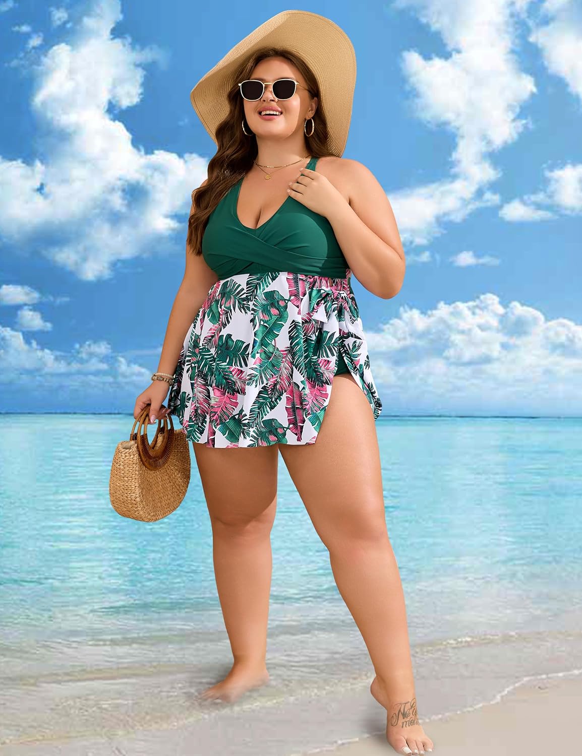 Edelqual Womens Plus Size Tankini Swimsuit Two Piece Tummy Control Bathing Suits Swim Dress Swimwear with Shorts - Image 7