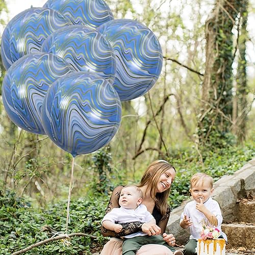 Miniatura 7 de Globos de ágata de mármol, 6 globos de aluminio 4D de 22 pulgadas, globos de mármol azul para decoración de cumpleaños, boda, fiesta, color azul y