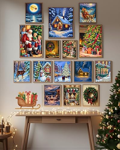 Miniatura 6 de Vintage Christmas Wall Art Set of 15 Unframed Prints  Retro Holiday Posters Featuring Santa, Reindeer, Pine Tree, Snowman & Cozy Winter Scenes  Xmas