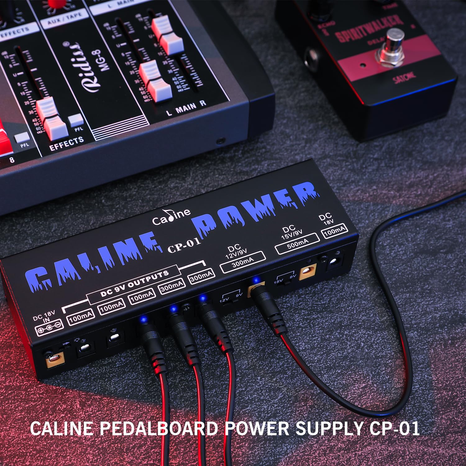 Caline Guitar Pedal Power Supply,9V/12V/15V/18V Pedal Board Power Supply with 8 Independent DC Outputs (100mA/300mA/500mA), Noiselessly CP-01