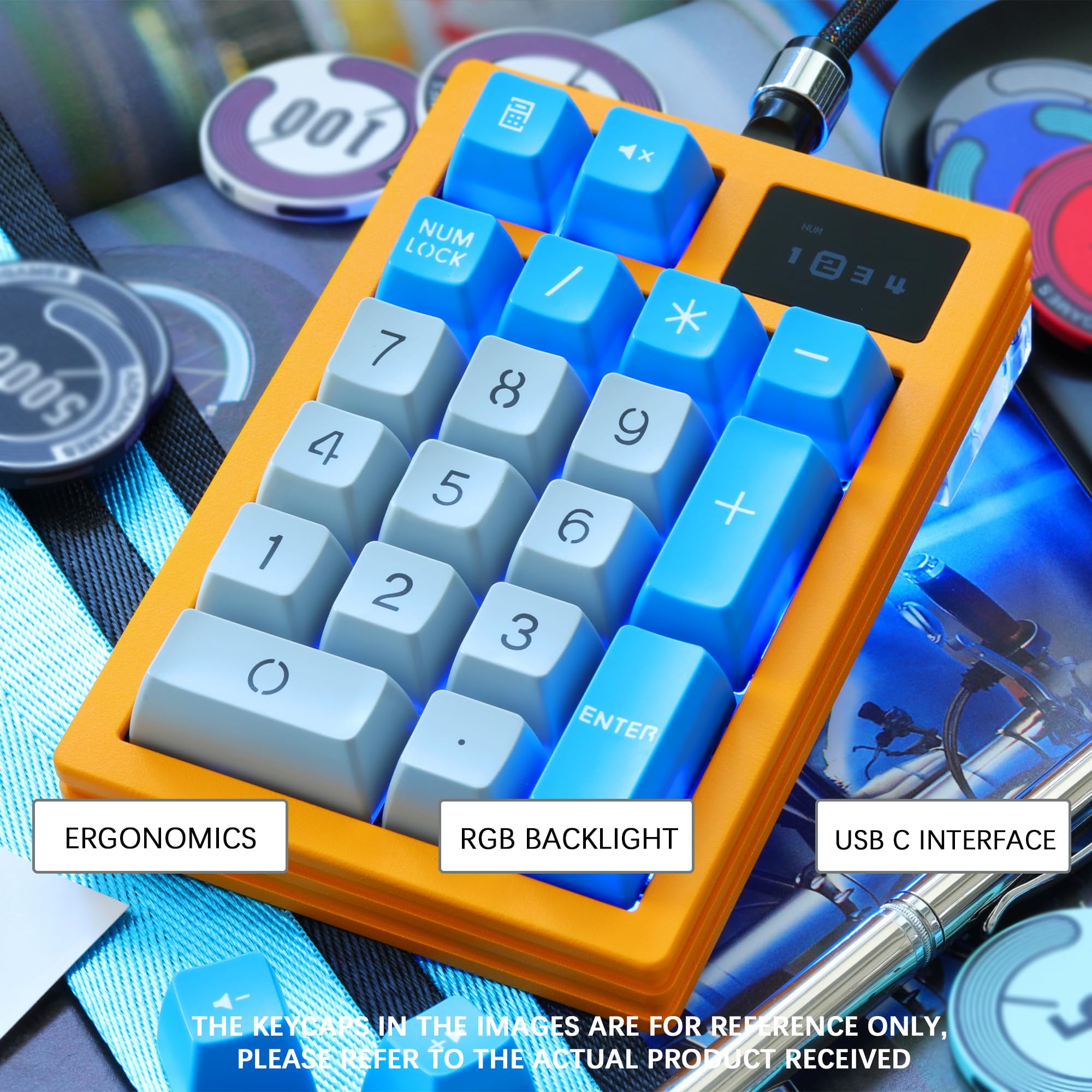 VIA Pavé numérique programmable, pavé numérique macro mécanique filaire USB, pavé numérique portable à 19 touches avec rétroéclairage RVB, alliage d'aluminium avec bouton (jaune)